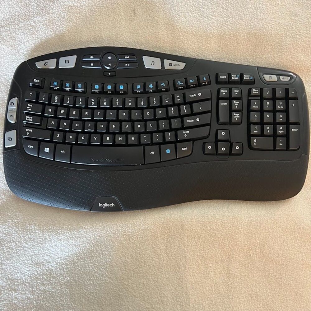 Logitech K350 Wireless Wave Ergonomic Keyboard Black Y-R0053 No Dongle